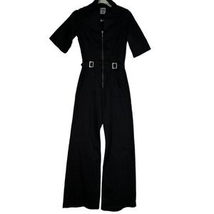 Donna Ida Women’s Cassandra The Flared Jumpsuit Size Small Black Denim Pockets